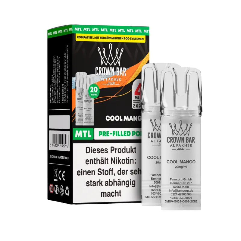 Al Fakher Crown Bar 600 Prefilled Pods MTL Cool Mango Flavours