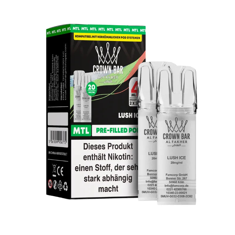 Al Fakher Crown Bar 600 Prefilled Pods MTL Lush Ice Flavours