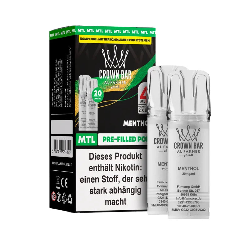 Al Fakher Crown Bar 600 Prefilled Pods MTL Menthol Flavours