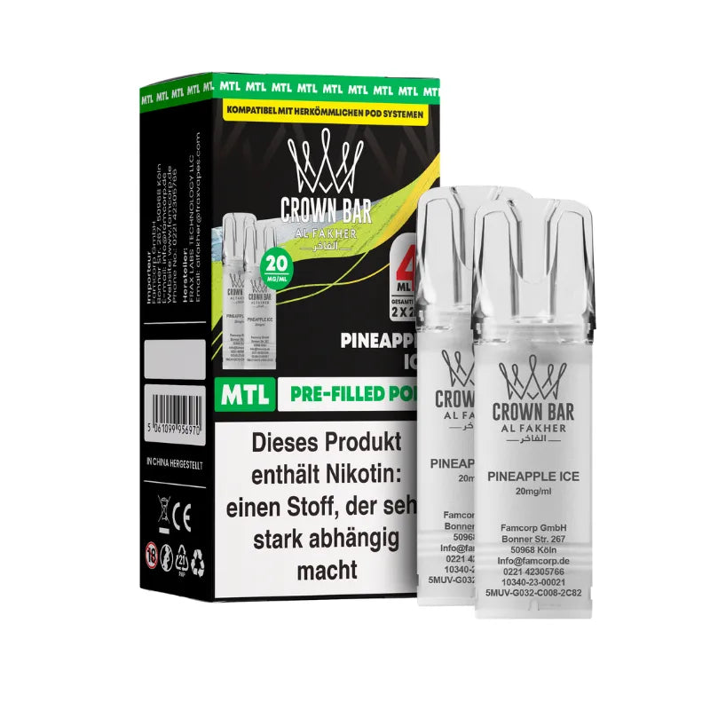 Al Fakher Crown Bar 600 Prefilled Pods MTL Pineapple Ice Flavours