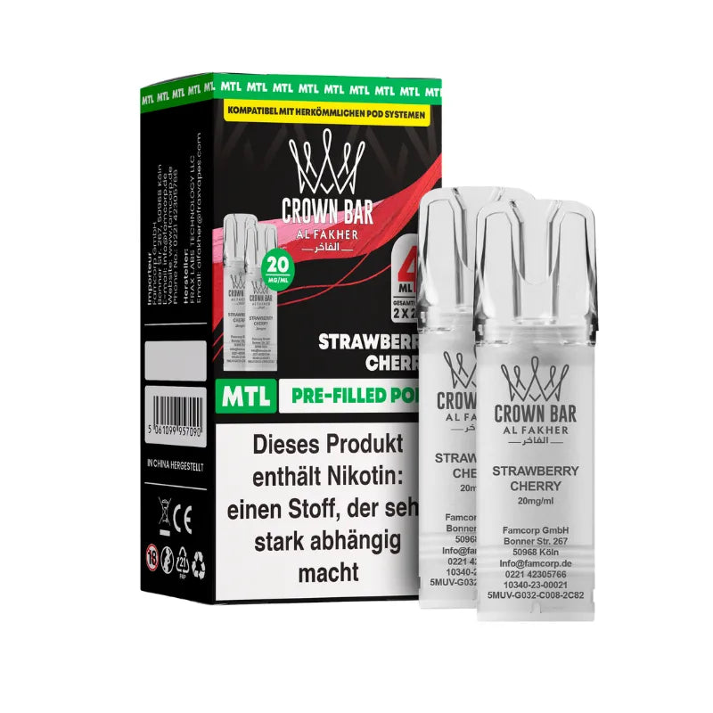 Al Fakher Crown Bar 600 Prefilled Pods MTL Straw Cherry Falvours