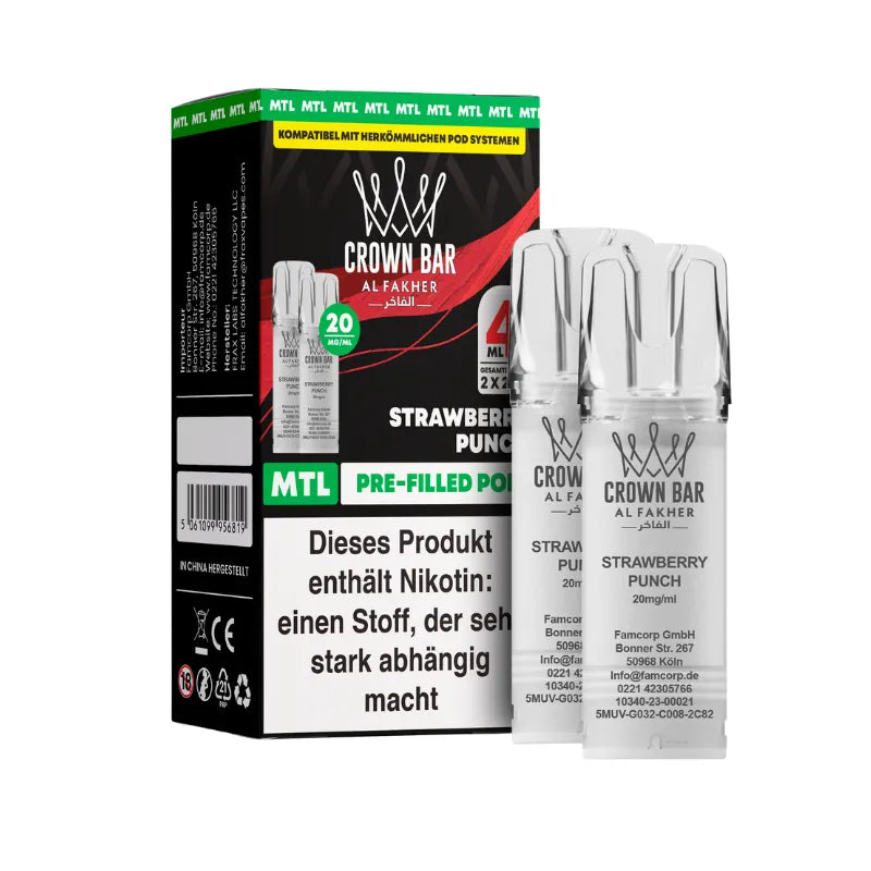 Al Fakher Crown Bar 600 Prefilled Pods MTL Straw Punch Flavours 
