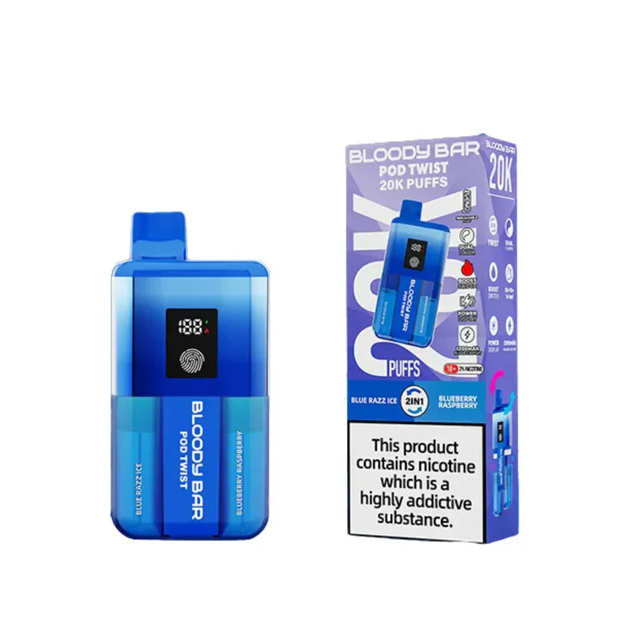 Bloody Bar Pod Twist 20000 Pod Kit Blue Razz Ice And Blueberry Raspberry Flavour