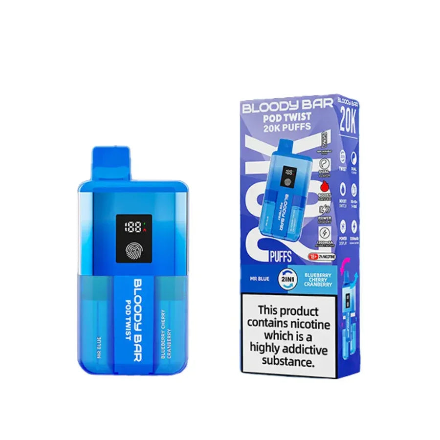 Bloody Bar Pod Twist 20000 Pod Kit Mr Blue And Blueberry Cherry Cranberry Flavour