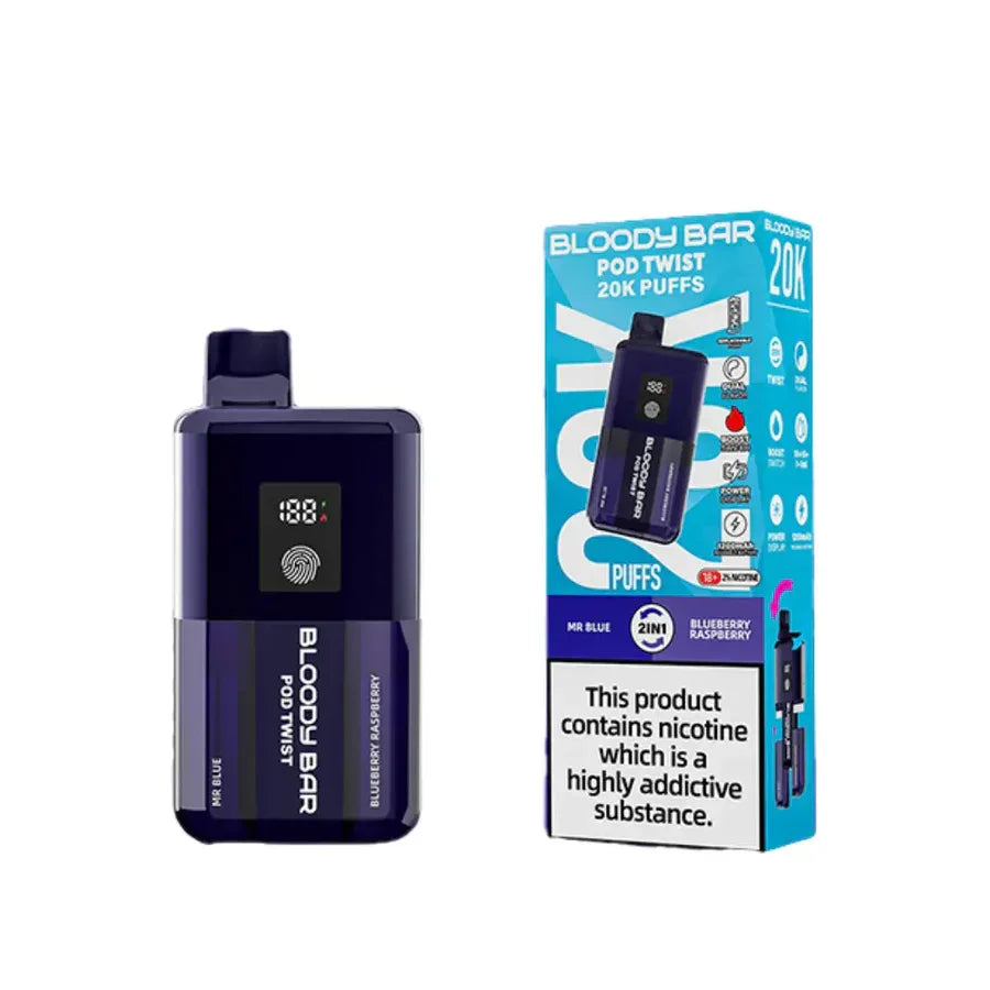 Bloody Bar Pod Twist 20000 Pod Kit Mr Blue And Blueberry Raspberry Flavour