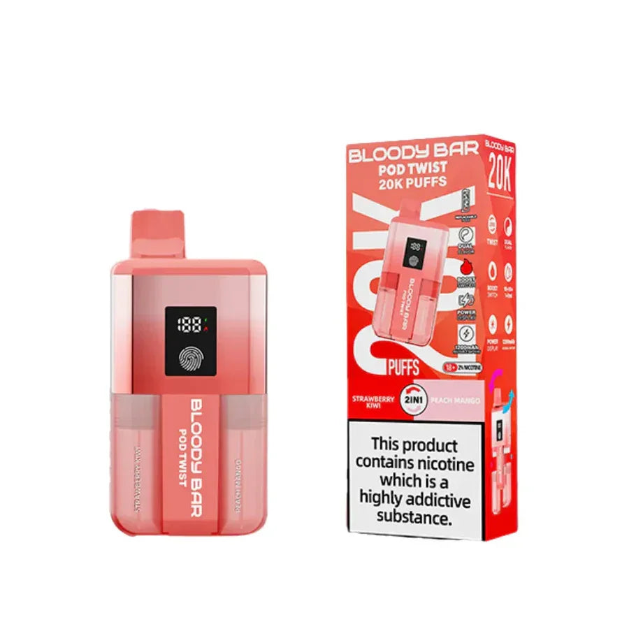 Bloody Bar Pod Twist 20000 Pod Kit Strawberry Kiwi And Peach Mango Flavour