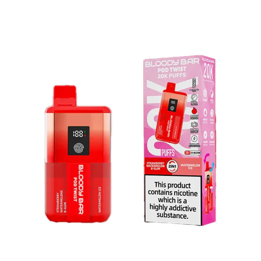 Bloody Bar Pod Twist 20000 Pod Kit Strawberry Watermelon Bubblegum And Watermelon Ice Flavour