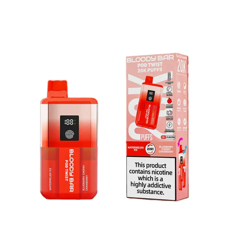 Bloody Bar Pod Twist 20000 Pod Kit Watermelon Ice And Blueberry Cherry Cranberry Flavour
