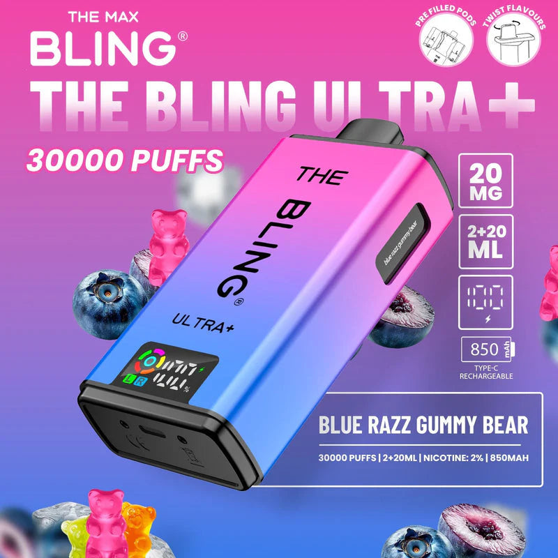 Crystal Bling Ultra Plus 30k Prefilled Kit Blue Razz Gummy Bear Flavours
