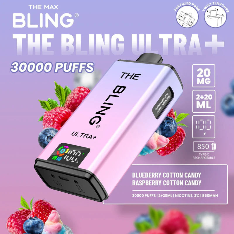 Crystal Bling Ultra Plus 30k Prefilled Kit Blueberry Cotton Candy / Raspberry Cotton Candy Flavours