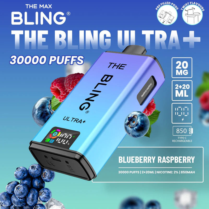 Crystal Bling Ultra Plus 30k Prefilled Kit Blueberry Raspberry Flavours