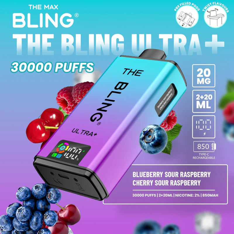 Crystal Bling Ultra Plus 30k Prefilled Kit Blue Sour Raspberry / Cherry Sour Raspberry Flavours