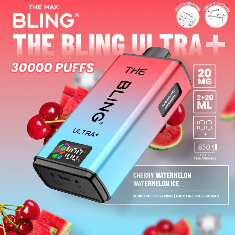 Crystal Bling Ultra Plus 30k Prefilled Kit Cherry Watermelon / Watermelon Ice Flavours