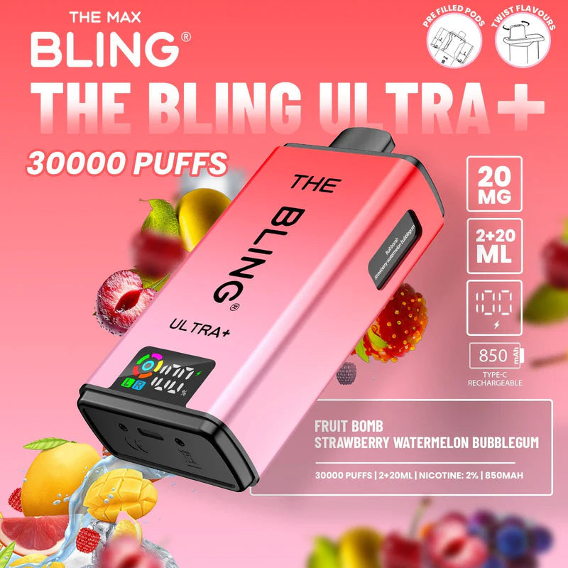 Crystal Bling Ultra Plus 30k Prefilled Kit Fruit Bomb / Strawberry Watermelon Bubble Gum Flavours