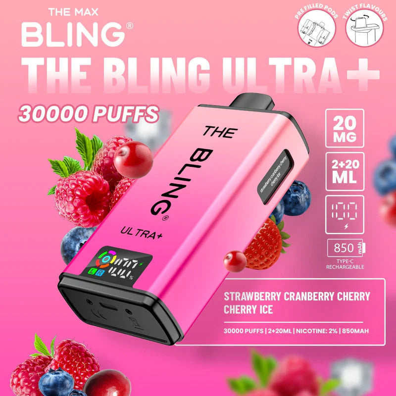 Crystal Bling Ultra Plus 30k Prefilled Kit Strawberry Cranberry Cherry / Cherry Ice Flavours