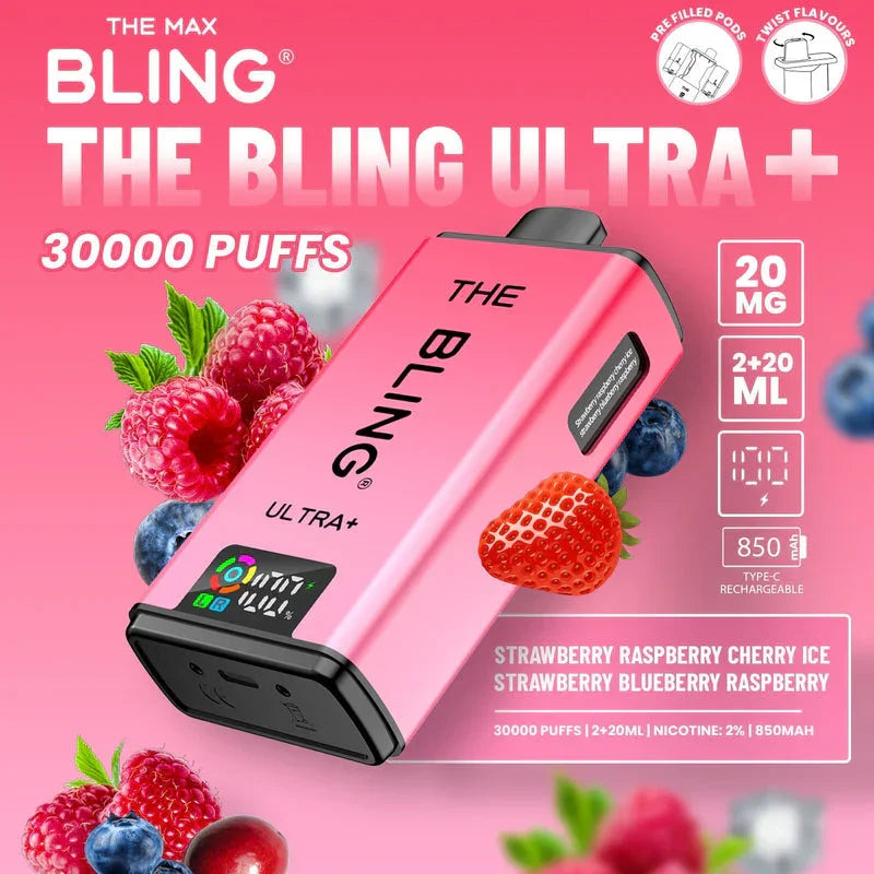 Crystal Bling Ultra Plus 30K Kit Strawberry Raspberry Cherry Ice / Strawberry Blueberry Raspberry Flavours