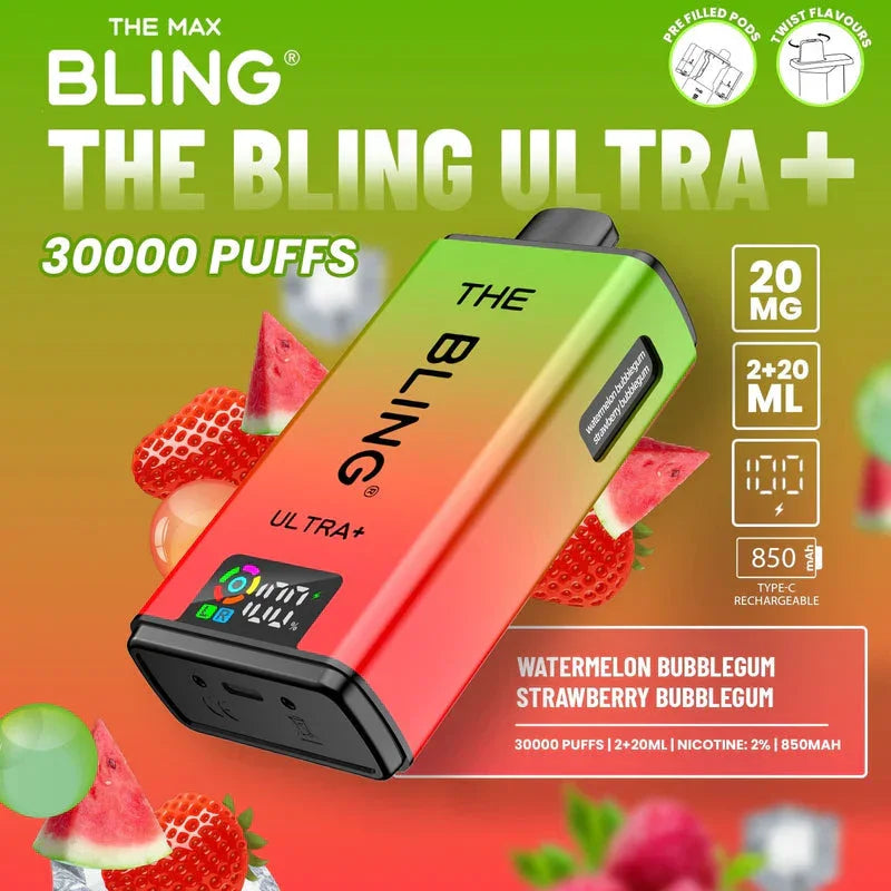 Crystal Bling Ultra Plus 30K Kit Watermelon Bubble Gum / Strawberry Bubble Gum Flavours