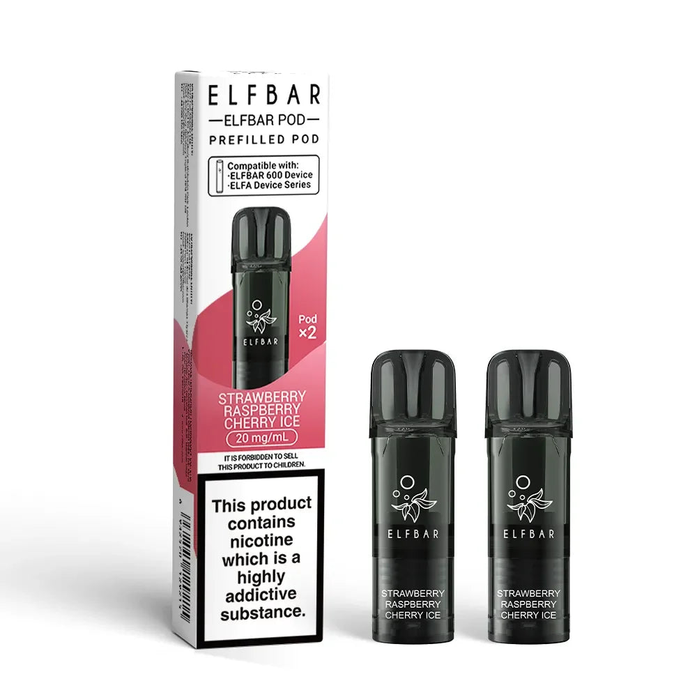 Elf Bar 600 Disposable Vape Pod Strawberry Raspberry Cherry Ice Flavour