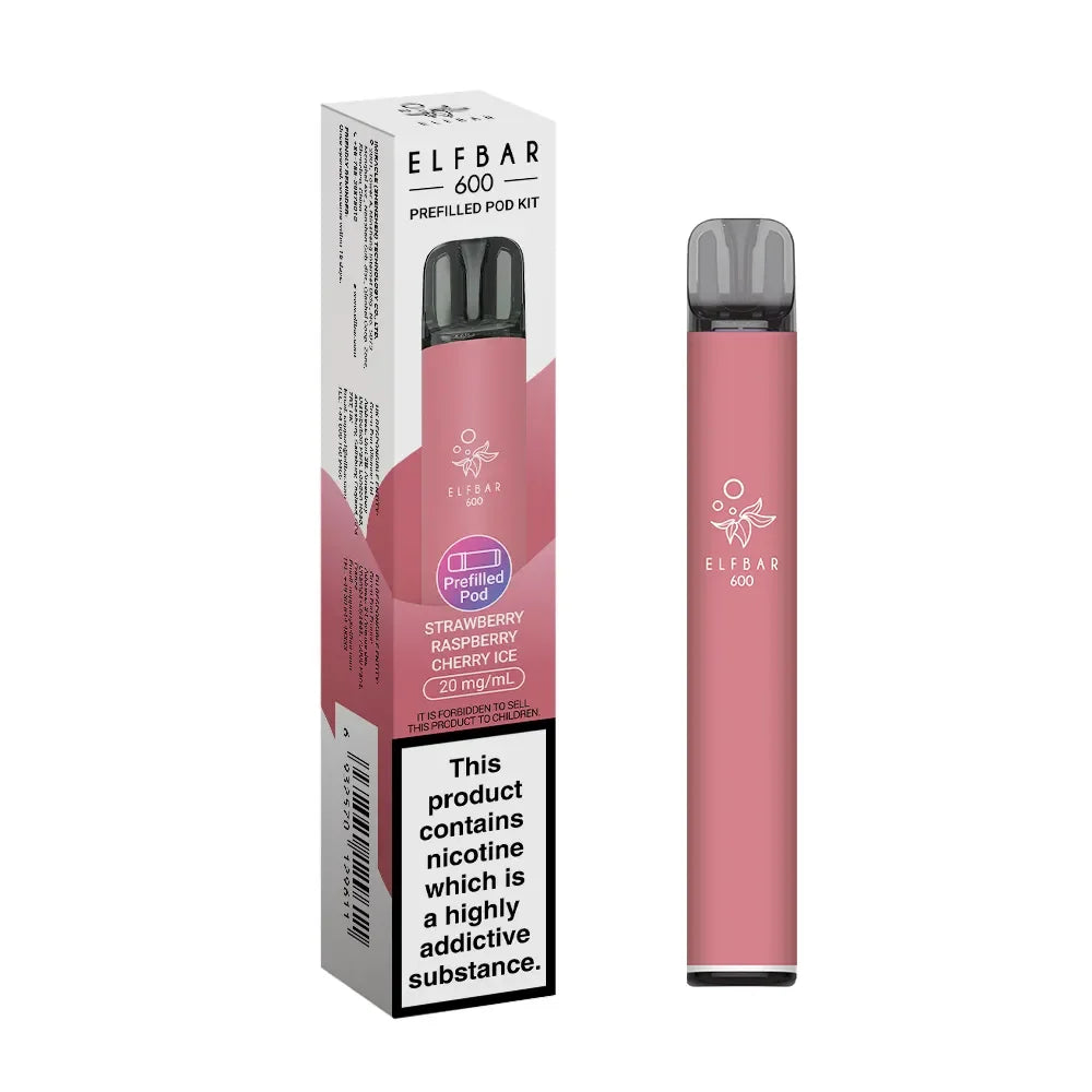 Elf Bar 600 Pod Vape Kit Strawberry Raspberry Cherry Ice Flavour