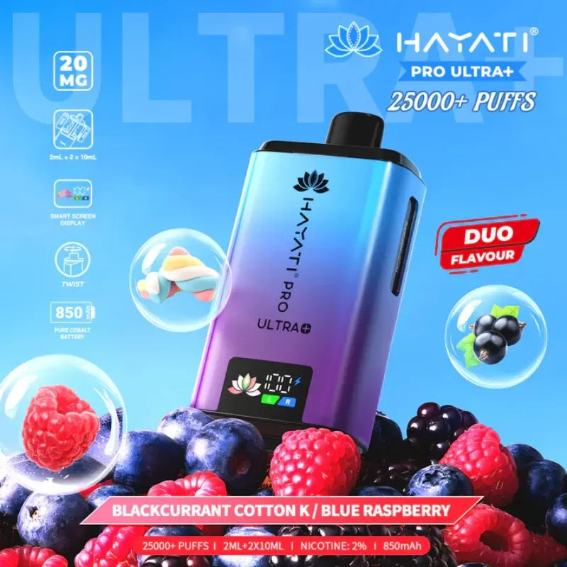 Hayati Pro Ultra Plus 25K Vape Kit Blackcurrant Cotton K / Blue Raspberry Flavour