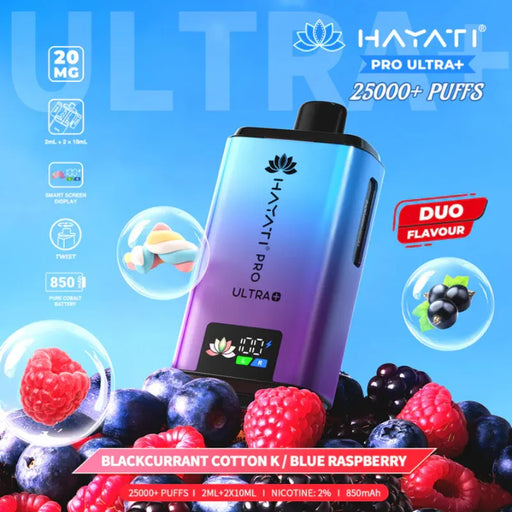 Hayati Pro Ultra Plus 25K Vape Kit Blackcurrant Cotton K / Blue Raspberry Flavour
