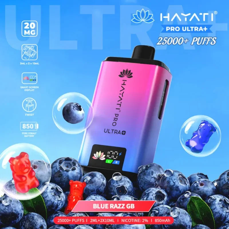 Hayati Pro Ultra Plus 25K Vape Kit Blue Razz Gummy Bear Flavour
