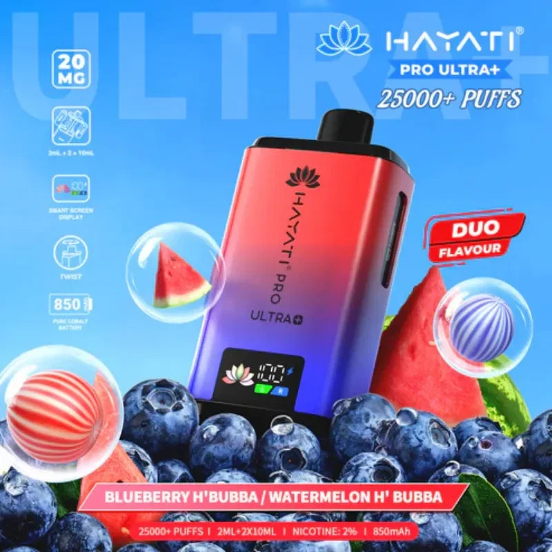 Hayati Pro Ultra Plus 25K Vape Kit Blueberry Hubba Bubba / Watermelon Hubba Bubba Flavour