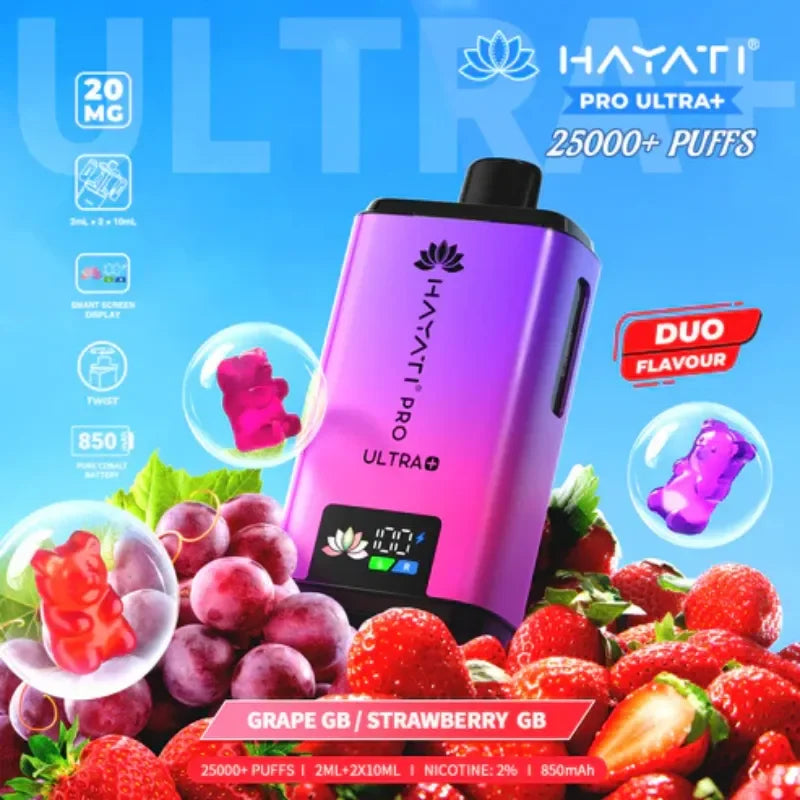 Hayati Pro Ultra Plus 25K Vape Kit Grape Gummy Bear / Strawberry Gummy Bear Flavour