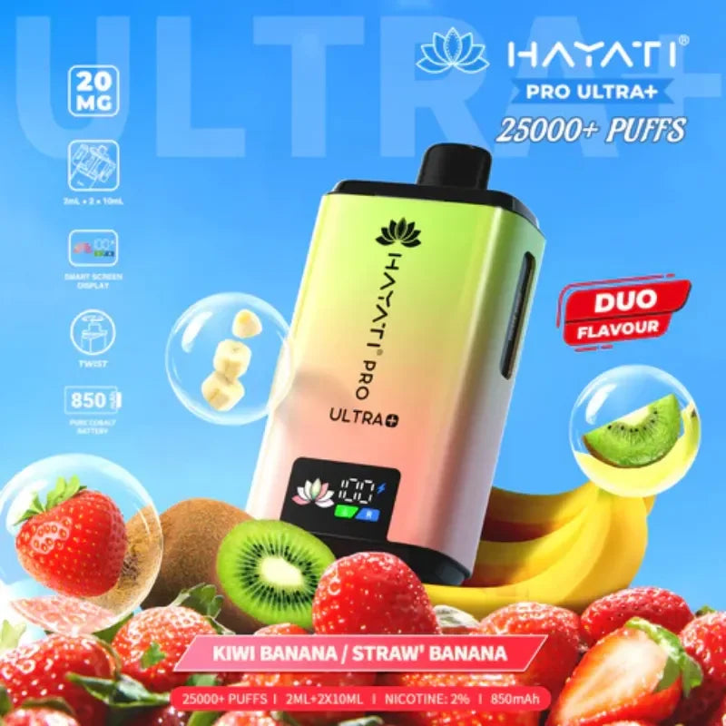 Hayati Pro Ultra Plus 25K Vape Kit Kiwi Banana / Strawberry Banana Flavour