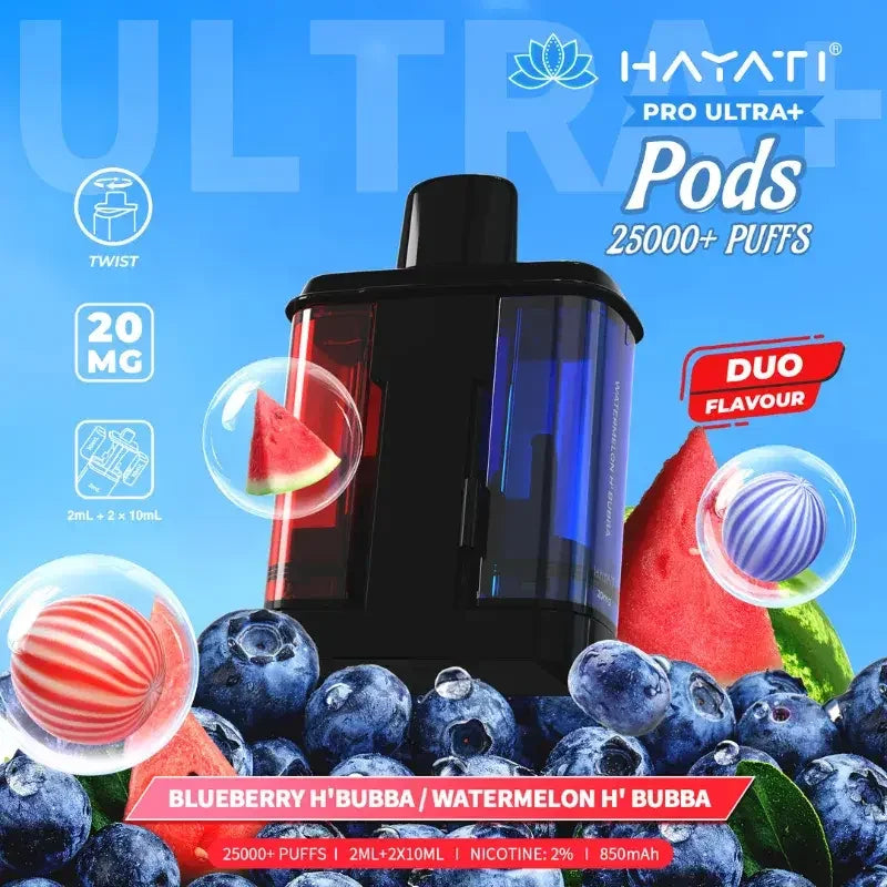 Hayati Pro Ultra Plus 25K Prefilled Pods Blueberry Hubba Bubba And Watermelon Hubba Bubba Flavour