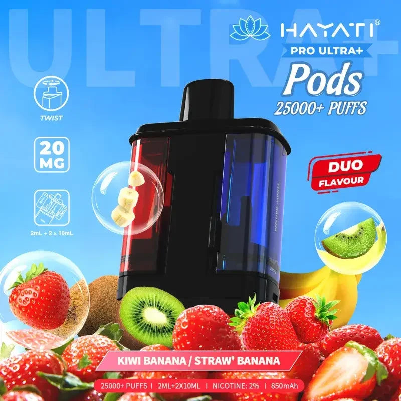 Hayati Pro Ultra Plus 25K Prefilled Pods Kiwi Banana And Strawberry Banana Flavour