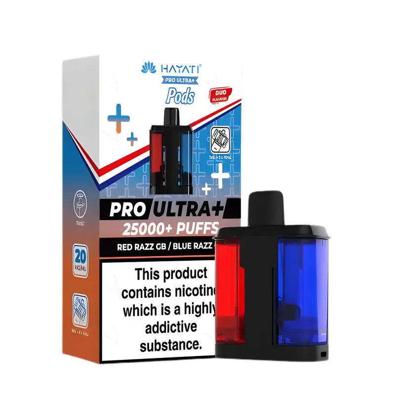 Hayati Pro Ultra Plus 25K Prefilled Pods Red Razz GB / Blue Razz GB