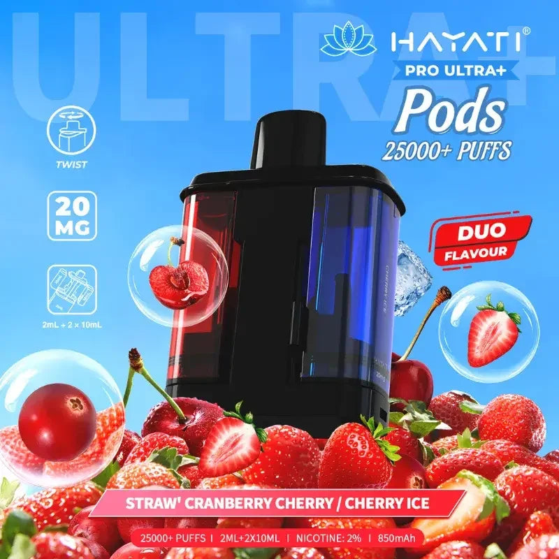 Hayati Pro Ultra Plus 25K Prefilled Pods Strawberry Cranberry Cherry And Cherry Ice Flavour