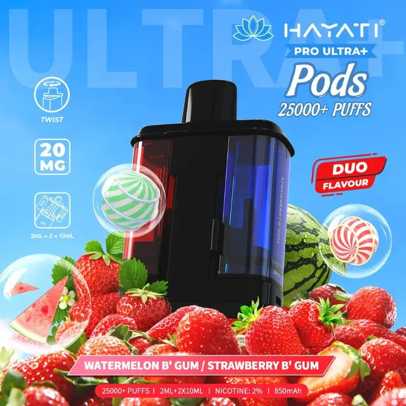 Hayati Pro Ultra Plus 25K Prefilled Pods Watermelon B Gum And Strawberry B Gum Flavour