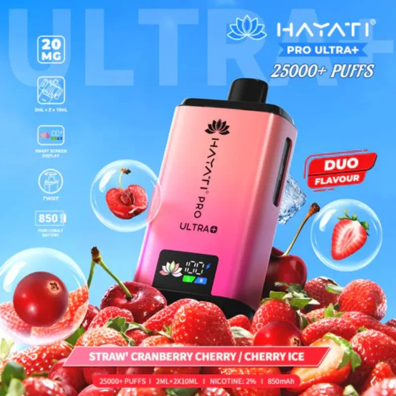 Hayati Pro Ultra Plus 25K Vape Kit Strawberry Cranberry Cherry / Cherry Ice Flavour