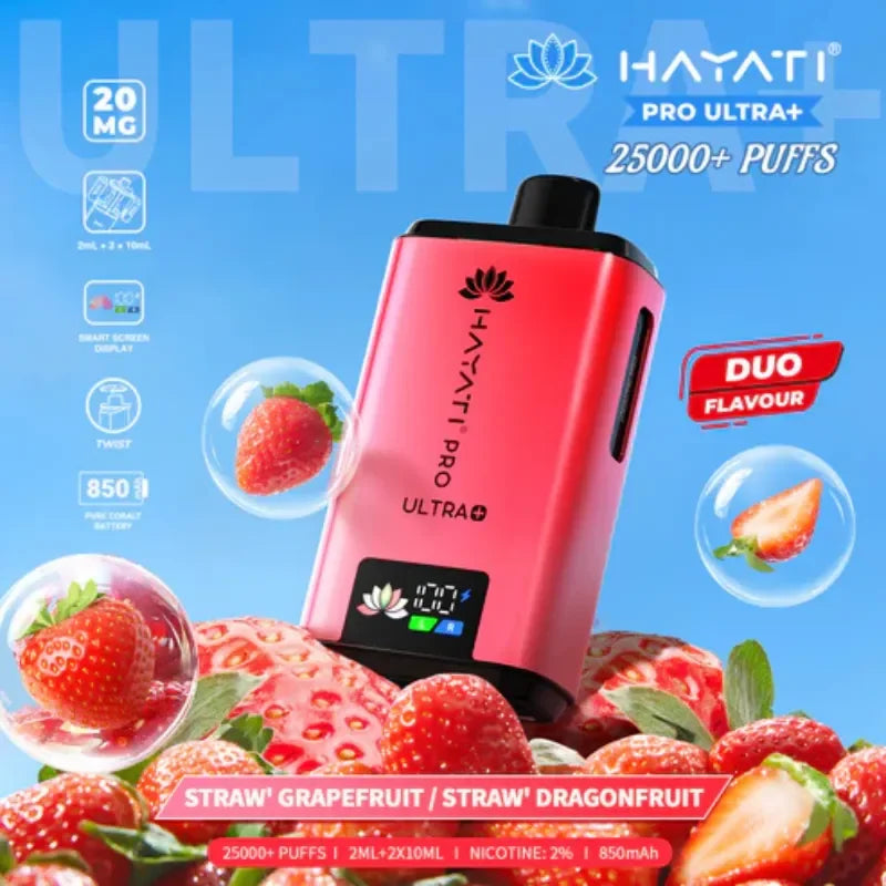 Hayati Pro Ultra Plus 25K Vape Kit Strawberry Grapefruit / Strawberry Dragon Fruit Flavour