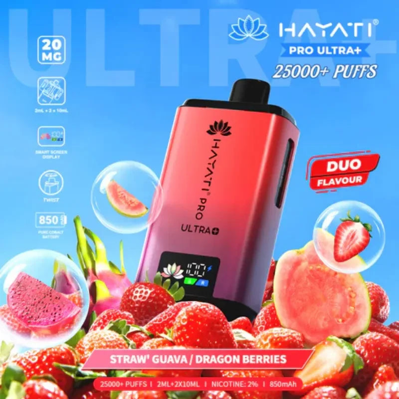 Hayati Pro Ultra Plus 25K Vape Kit Strawberry Guava / Dragon Berries Flavour