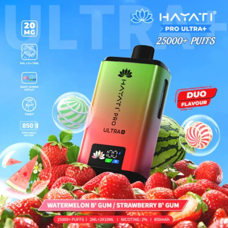 Hayati Pro Ultra Plus 25K Vape Kit Watermelon Bubble Gum / Strawberry Bubble Gum Flavour