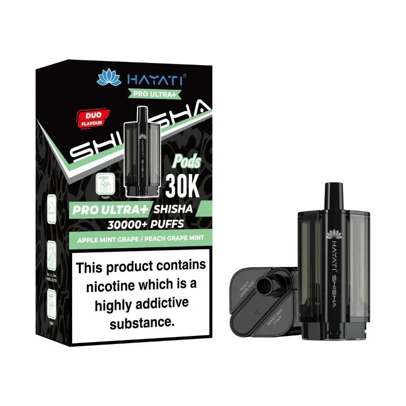 Hayati Pro Ultra Plus Shisha 30000 Refill Pods Apple Mint Grape Peach Grape Mint Flavour