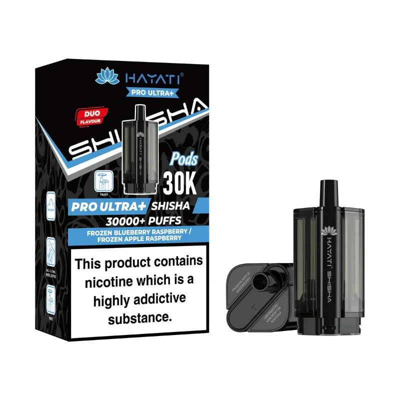 Hayati Pro Ultra Plus Shisha 30000 Refill Pods Frozen Blueberry Rasp Frozen Apple Rasp Flavour