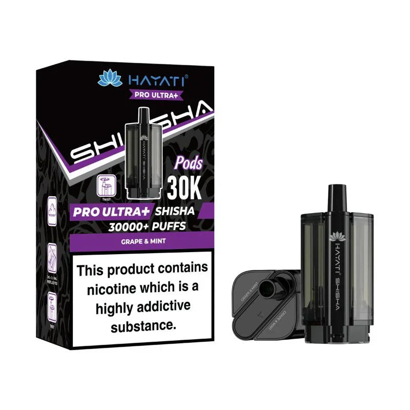 Hayati Pro Ultra Plus Shisha 30000 Refill Pods Grape Mint Flavour