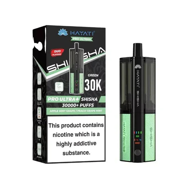 Hayati Pro Ultra Plus Shisha 30K Pod Kit Apple Mint Grape Peach Grape Mint Flavour