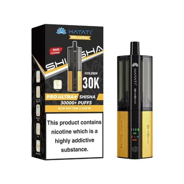 Hayati Pro Ultra Plus Shisha 30K Pod Kit Blue Mist Pink Love 66 Flavour