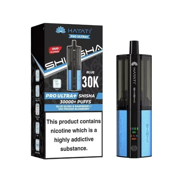 Hayati Pro Ultra Plus Shisha 30K Pod Kit Blue Slush Raspberry Vim Frozen Blueberry Flavour