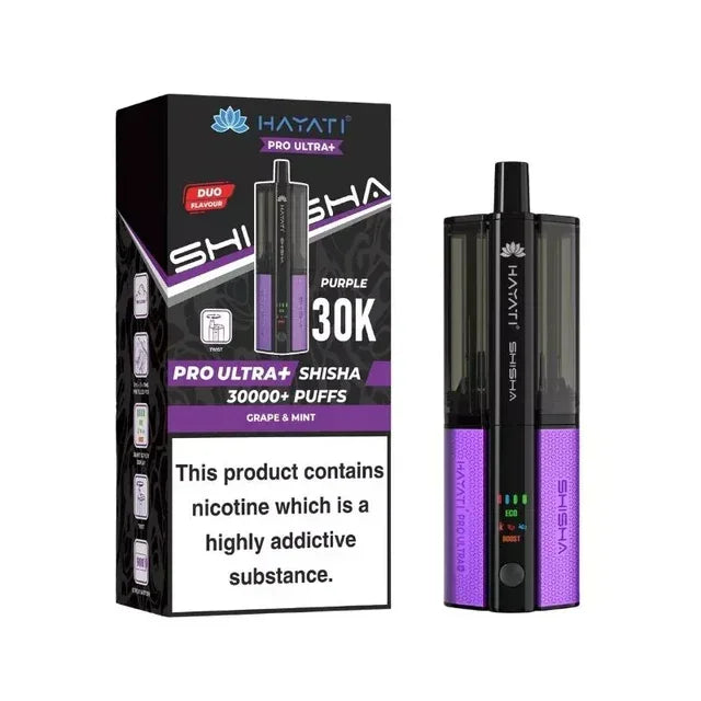 Hayati Pro Ultra Plus Shisha 30K Pod Kit Grape Mint Flavour