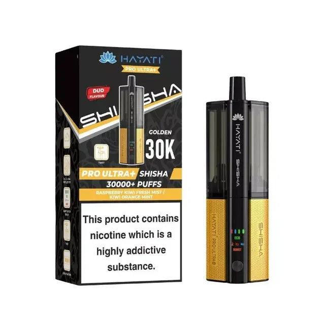 Hayati Pro Ultra Plus Shisha 30K Pod Kit Raspberry Kiwi Fresh Mist Kiwi Orange Mint Flavour