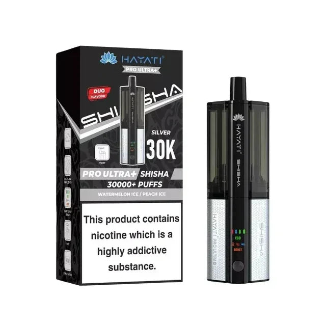 Hayati Pro Ultra Plus Shisha 30K Pod Kit Watermelon Ice Peach Ice Flavour