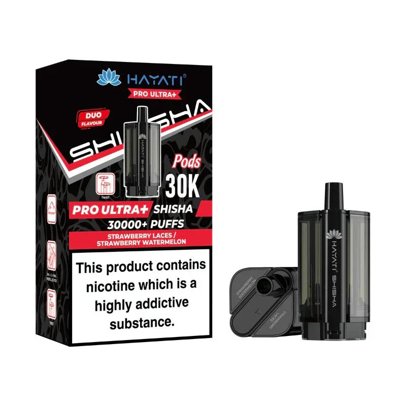 Hayati Pro Ultra Plus Shisha 30000 Refill Pods Strawberry Laces Strawberry Watermelon Flavour