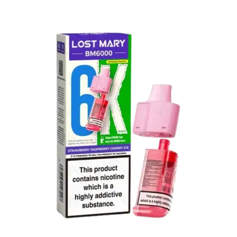 Lost Mary BM6000 Vape Pods Strawberry Raspberry Cherry Ice Flavour