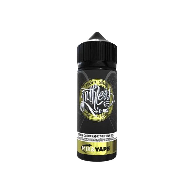 Ruthless Pineapple Lemonade 100ml shortfill vape juice bottle with black and yellow label